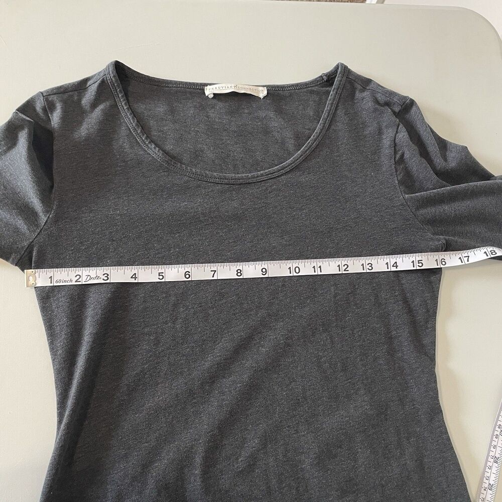 Peruvian Connection Gray Long Sleeve Pima Cotton T-Shirt Size S Basic Capsule - Picture 7 of 11